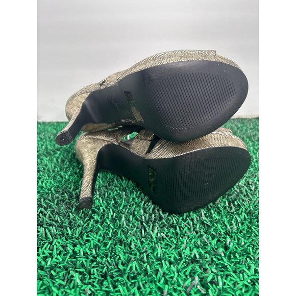 Qupid Womens Gold Strappy Peep Toe Stiletto Heels Sandals Size 8 High Back Zip - Picture 6 of 8